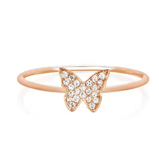 925 Silver 18k Gold Women Cubic Zirconia Butterfly Ring