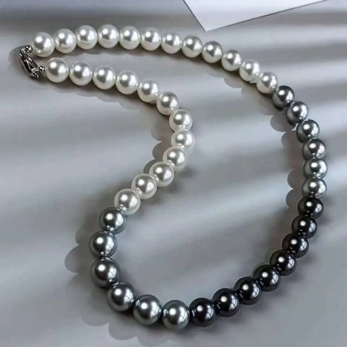 10MM White Grey Black 925 Silver Pearl Necklace