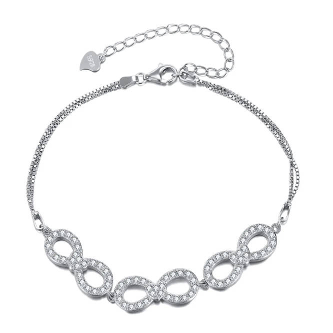 925 Sterling Silver Cubic Zirconia Love Heart Chain Bracelet