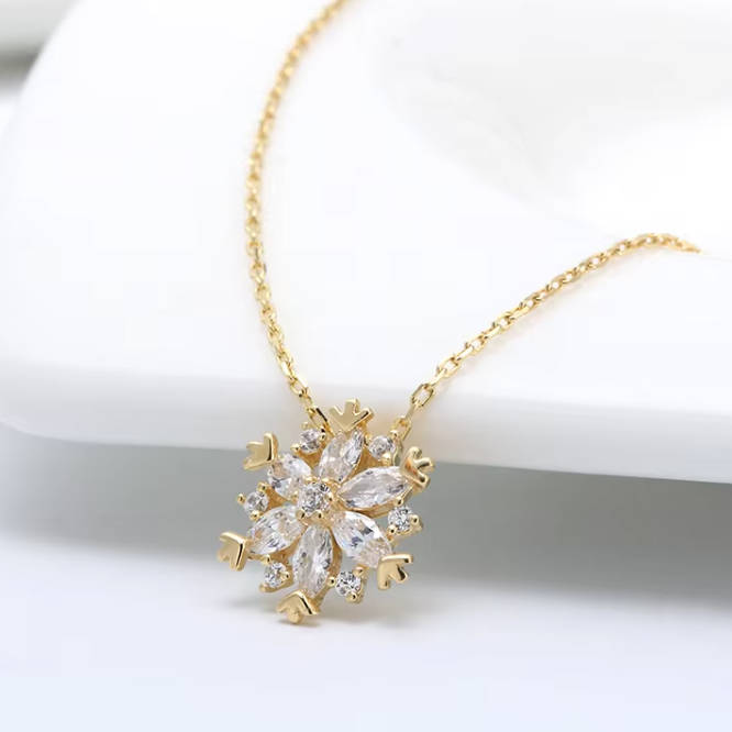 Christmas Gift Silver 14k Gold Snowflake Necklace