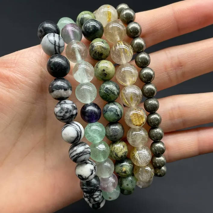 Handmade Stretch Quartz Fluorite Chrysoprase Beaded Bracelets