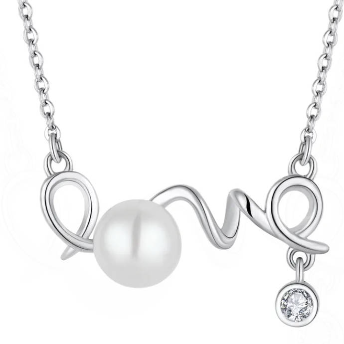 Rhodium Plated 925 Sterling Silver Natural Pearl Necklace