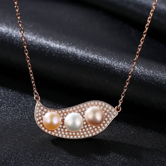 Sterling Silver 3A Zircon Cardamom White Pink Pearl Necklace