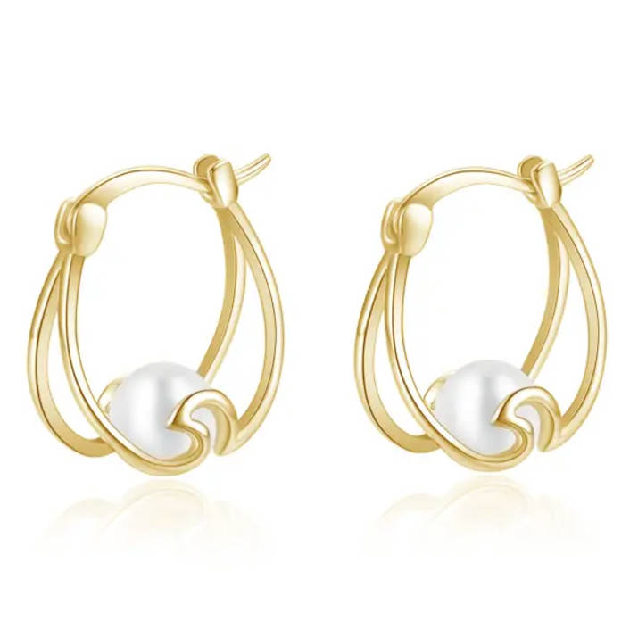 White Pearl Hoop Sterling Silver Earrings