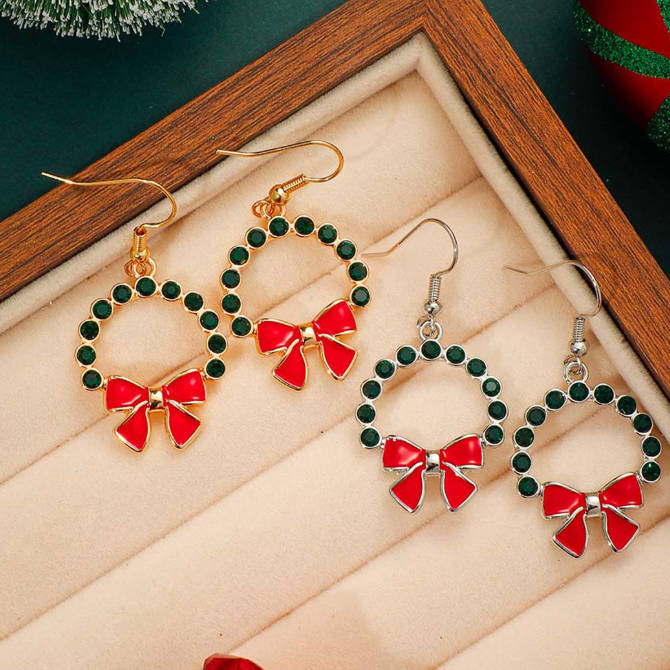 Custom Christmas Tree Earrings Set Enamel Rhinestone Gold Plated Holiday Jewelry Earrings