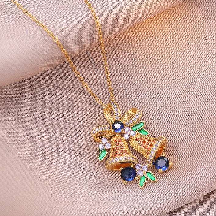 Europe United States Gold Plated Christmas Tree Pendant Zirconium Inlaid Fashion Necklaces