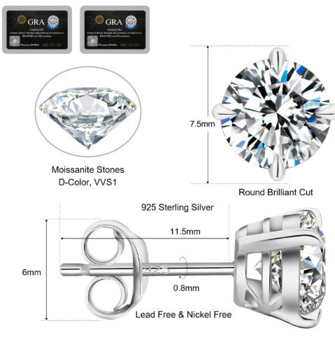 0.5ct 0.6ct 0.8ct 1.0ct 925 Sterling Silver Diamond Earring Moissanite Wedding Stud Earrings 2