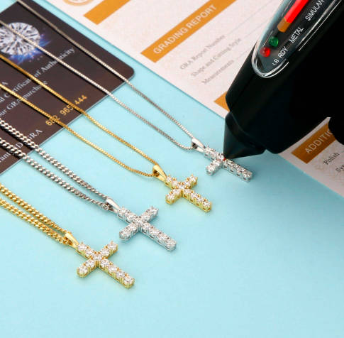 925 Sterling Silver Diamond Crucifix Pendant 14K White Gold Moissanite Cross Necklace 2