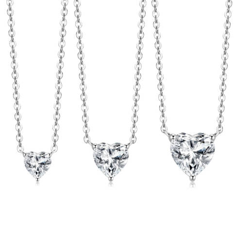 Fine Silver Necklace Jewelry Solitaire Pendant Heart Moissanite Necklaces