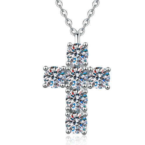 S925 Sterling Silver Moissanite Cross Pendant Necklace for Lady